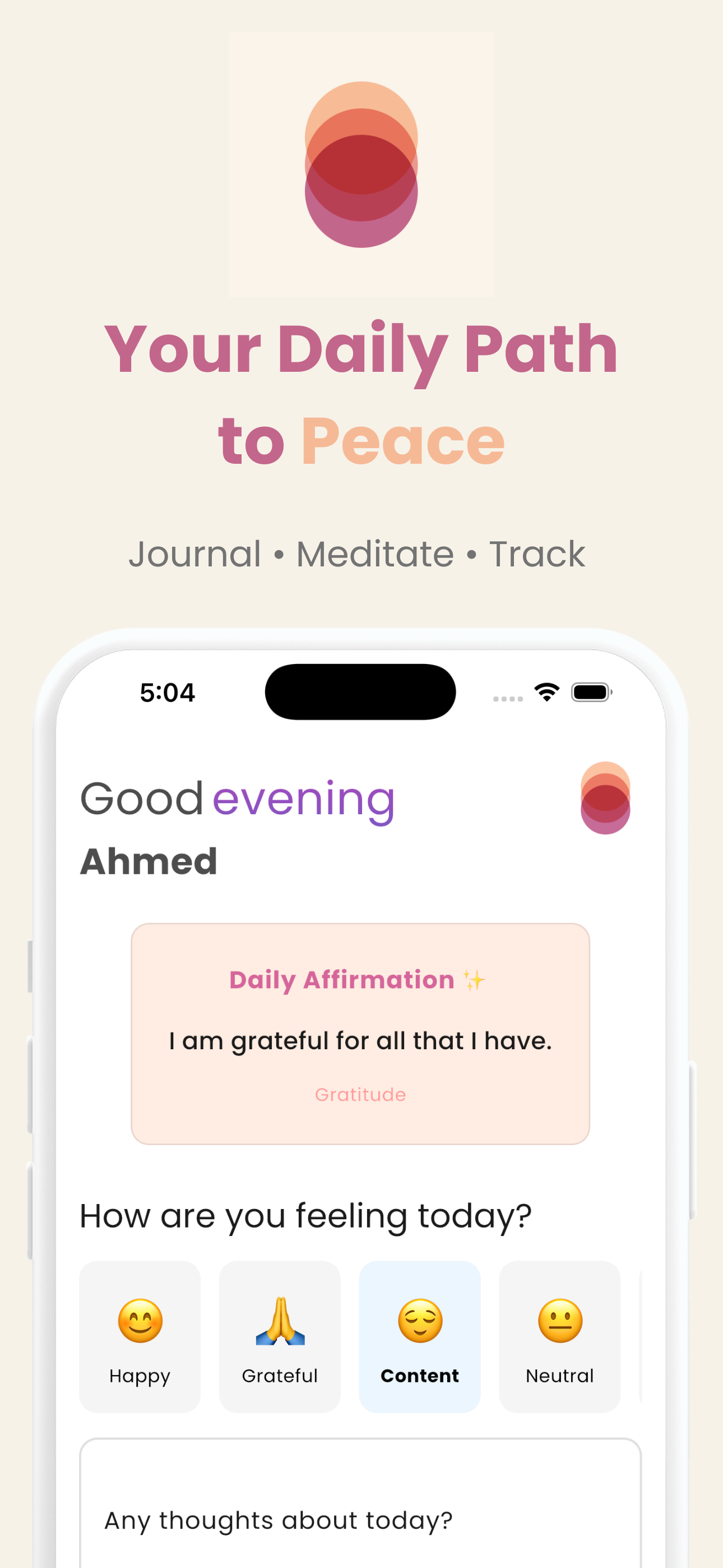 NeuroPeace App Screenshot - Home Screen